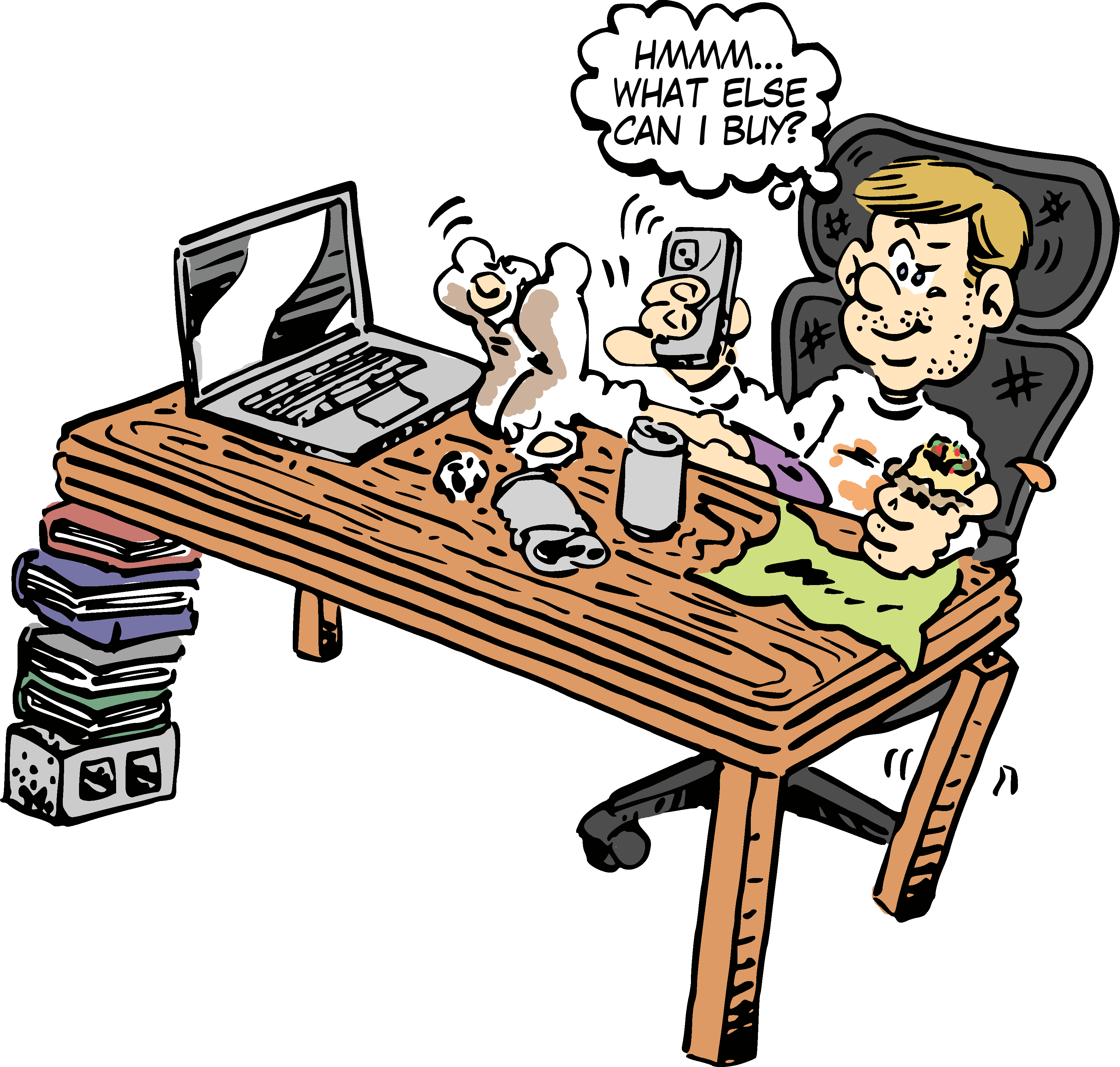 Moderately offensive cartoon character of a man at a desk